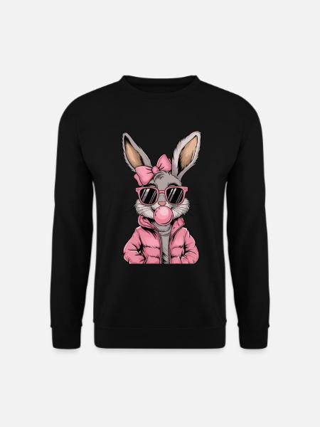 Cooler Hase mit Sonnenbrille und Kaugummi - Unisex Pullover - Schwarz