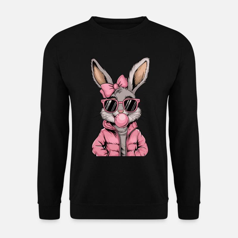 Cooler Hase mit Sonnenbrille und Kaugummi - Unisex Pullover - Schwarz