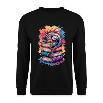 Sleeping dragon on stacks of books – pure fantasy - Unisex Sweatshirt - black - Front - Alina (178cm) & Michal (187cm)