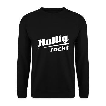 Hallig rockt - Textdesign mit Stadtnamen - Unisex Pullover - Schwarz - Vorne - Alina (178cm) & Michal (187cm)