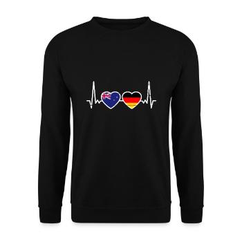 Neuseeland Deutschland Herzschlag Neuseeländisch - Unisex Pullover - Schwarz - Vorne - Alina (178cm) & Michal (187cm)