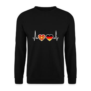 Nordmazedonien Deutschland Flagge - Unisex Pullover - Schwarz - Vorne - Alina (178cm) & Michal (187cm)