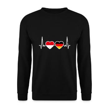 Indonesien Deutschland Herzschlag Flagge - Unisex Pullover - Schwarz - Vorne - Alina (178cm) & Michal (187cm)