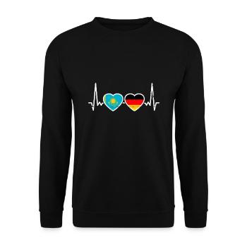 Kasachstan Deutschland Herzschlag Flagge - Unisex Pullover - Schwarz - Vorne - Alina (178cm) & Michal (187cm)