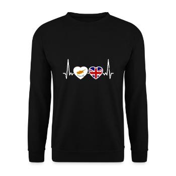 Zypern Großbritannien Herzschlag Flagge - Unisex Pullover - Schwarz - Vorne - Alina (178cm) & Michal (187cm)