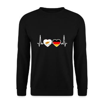 Zypern Deutschland Herzschlag Flagge - Unisex Pullover - Schwarz - Vorne - Alina (178cm) & Michal (187cm)