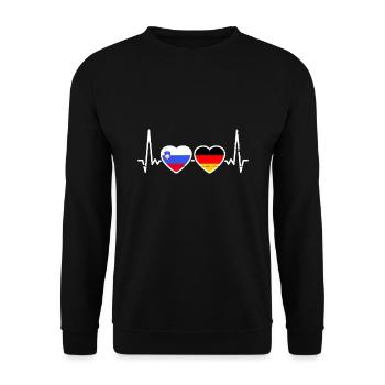 Slowenien Deutschland Herzschlag Flagge Slowene - Unisex Pullover - Schwarz - Vorne - Alina (178cm) & Michal (187cm)