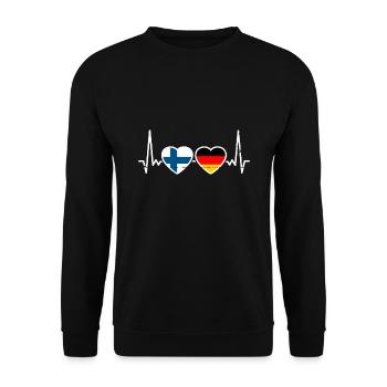 Finnland Deutschland Herzschlag Flagge Finne - Unisex Pullover - Schwarz - Vorne - Alina (178cm) & Michal (187cm)