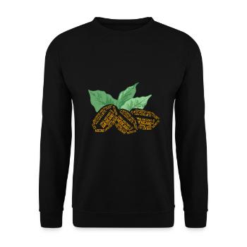 Kaffeebohne und Kaffeepflanze Wortwolke - Unisex Pullover - Schwarz - Vorne - Alina (178cm) & Michal (187cm)