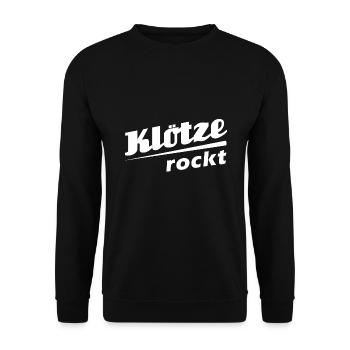 Klötze rockt - Textdesign mit Stadtnamen - Unisex Pullover - Schwarz - Vorne - Alina (178cm) & Michal (187cm)