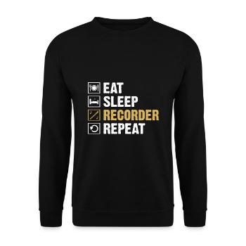 Essen Schlaf Recorder Wiederholung Instrument Musiker - Unisex Pullover - Schwarz - Vorne - Alina (178cm) & Michal (187cm)