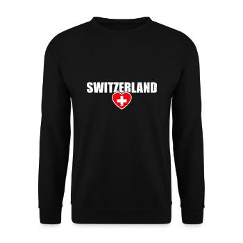 Schweiz Vintage Schweizer Flagge - Unisex Pullover - Schwarz - Vorne - Alina (178cm) & Michal (187cm)