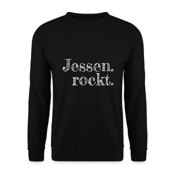 Jessen rockt - Textdesign mit Stadtnamen - Unisex Pullover - Schwarz - Vorne - Alina (178cm) & Michal (187cm)