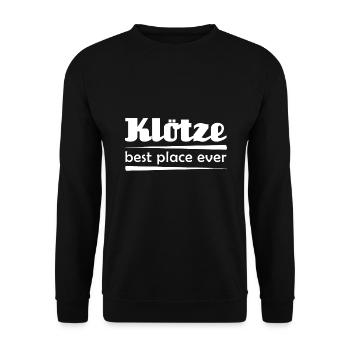Klötze - Stadt best place ever - Unisex Pullover - Schwarz - Vorne - Alina (178cm) & Michal (187cm)