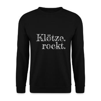 Klötze rockt - Textdesign mit Stadtnamen - Unisex Pullover - Schwarz - Vorne - Alina (178cm) & Michal (187cm)
