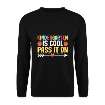 Kindergarten Is Cool Pass It On School Teacher - Unisex Sweatshirt - black - Front - Alina (178cm) & Michal (187cm)