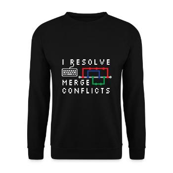 I Resolve Merge Conflicts Coding Programming Devel - Unisex Pullover - Schwarz - Vorne - Alina (178cm) & Michal (187cm)