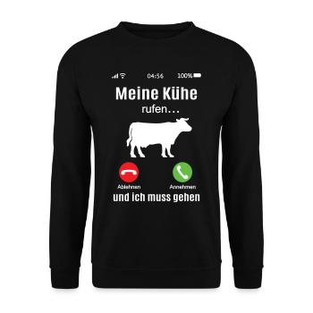 Kühe rufen Landwirt Bauer Geschenkidee Kuh lustig - Unisex Pullover - Schwarz - Vorne - Alina (178cm) & Michal (187cm)