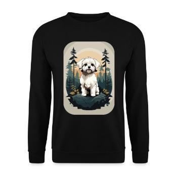 Bichon Havanese Dog in the Forest - Unisex Sweatshirt - black - Front - Alina (178cm) & Michal (187cm)