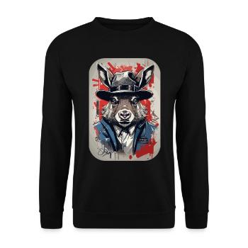 Wildschwein Gangster Oldschool - Unisex Pullover - Schwarz - Vorne - Alina (178cm) & Michal (187cm)