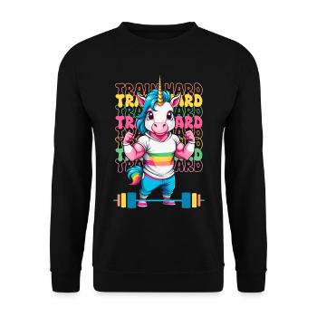 Bodybuilder Einhorn - Unisex Pullover - Schwarz - Vorne - Alina (178cm) & Michal (187cm)