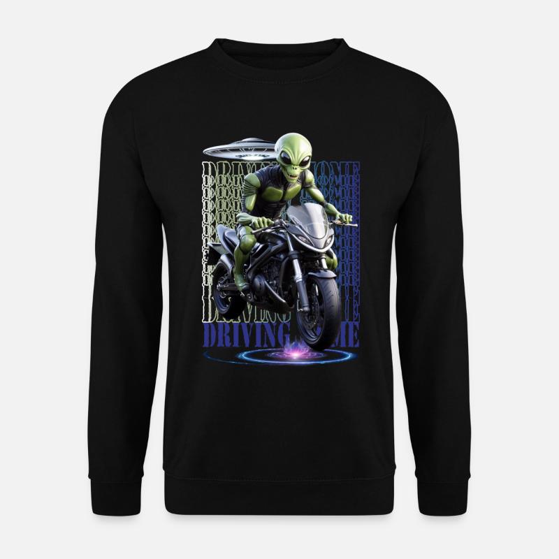 Alien auf Motorrad - Unisex Pullover - Schwarz