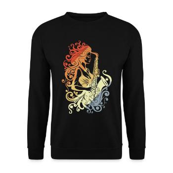 Vintage Saxophonspielerin - Unisex Pullover - Schwarz - Vorne - Alina (178cm) & Michal (187cm)