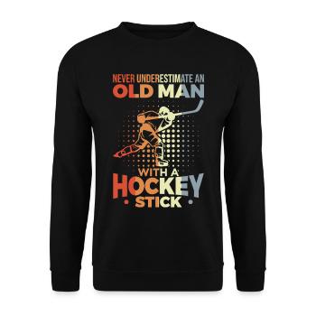 Unterschätze nie alte Eishockeyspieler - Unisex Pullover - Schwarz - Vorne - Alina (178cm) & Michal (187cm)