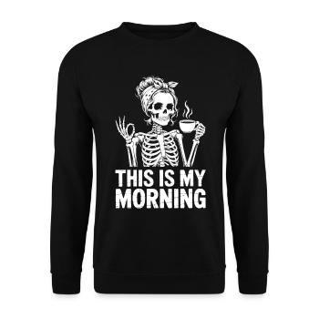 Skeleton Coffee Morning Greeting - Unisex Sweatshirt - black - Front - Alina (178cm) & Michal (187cm)
