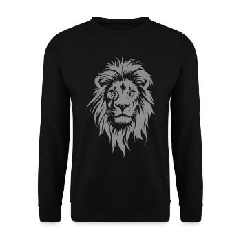 Majestätischer Löwenkopf im Graustil - Unisex Pullover - Schwarz - Vorne - Alina (178cm) & Michal (187cm)