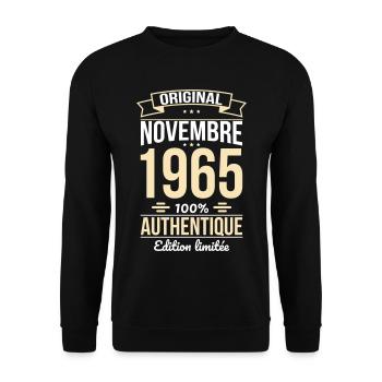 Anniversaire 60 ans - Original - Novembre 1965 - Sweat-shirt Unisexe - noir - Devant - Alina (178cm) & Michal (187cm)