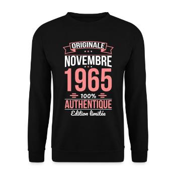 Anniversaire 60 ans - Originale - Novembre 1965 - Sweat-shirt Unisexe - noir - Devant - Alina (178cm) & Michal (187cm)