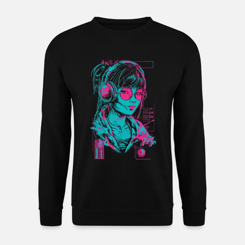 Kopfhörer Mädchen Frau Musik Sound Beat Neon Pink - Unisex Pullover - Schwarz