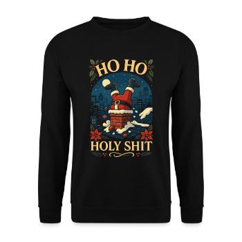 Ho Ho Holy Shit Lustiges Santa Weihnachts Shirt - Unisex Pullover - Schwarz - Vorne - Alina (178cm) & Michal (187cm)