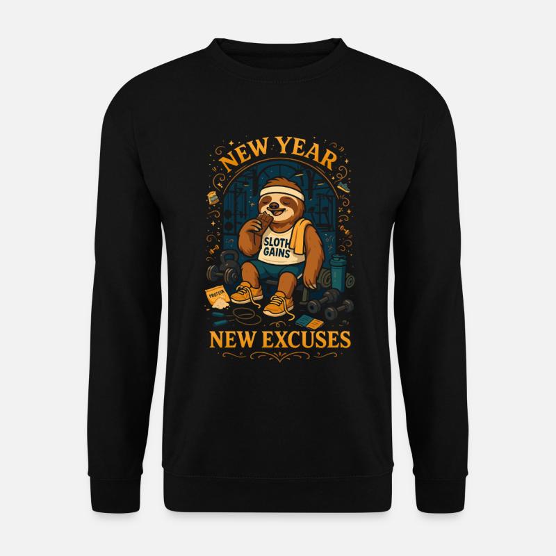 New Year – Sloth Gains Excuses - Unisex Pullover - Schwarz