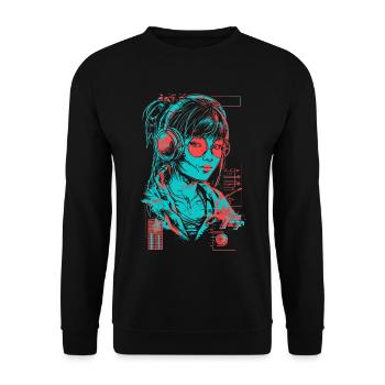 Headphones Girl Woman Music Sound Beat Neon Pink - Unisex Sweatshirt - black - Front - Alina (178cm) & Michal (187cm)