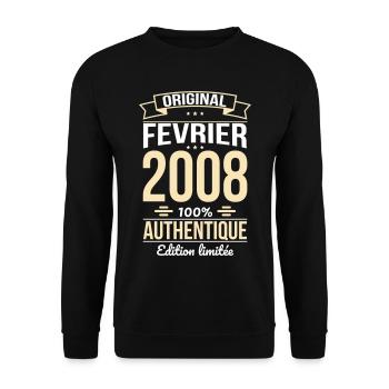 18. Geburtstag – Original – Februar 2008 - Unisex Pullover - Schwarz - Vorne - Alina (178cm) & Michal (187cm)