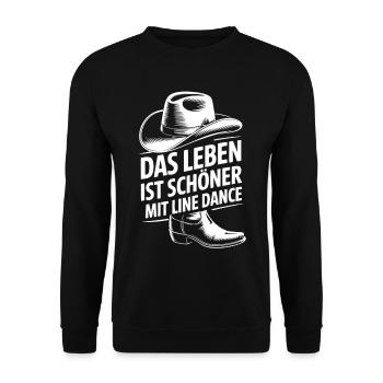 Das Leben ist schöner mit Line Dance - Unisex Pullover - Schwarz - Vorne - Alina (178cm) & Michal (187cm)