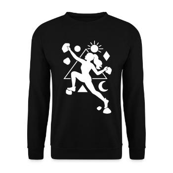 Bouldering Ladies Woman Geometric Day and Night - Unisex Sweatshirt - black - Front - Alina (178cm) & Michal (187cm)