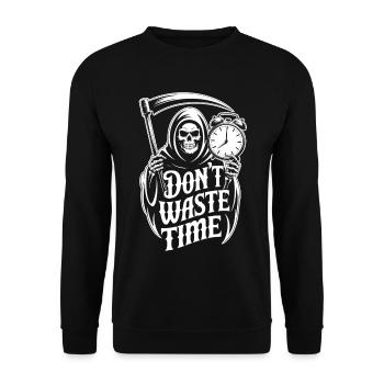 Sensenmann Uhr – Don't Waste Time Motiv - Unisex Pullover - Schwarz - Vorne - Alina (178cm) & Michal (187cm)