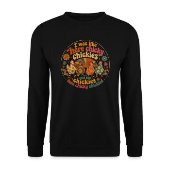 Poule Humour Rétro Groovy Cadeau Fermière - Sweat-shirt Unisexe - noir - Devant - Alina (178cm) & Michal (187cm)