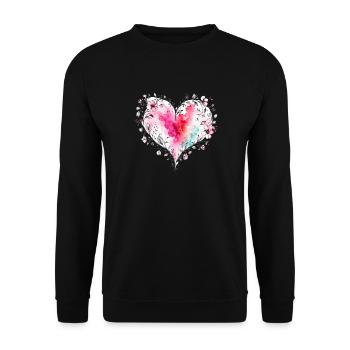 Florales Aquarell-Herz - Unisex Pullover - Schwarz - Vorne - Alina (178cm) & Michal (187cm)