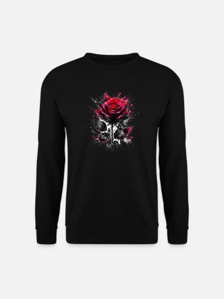 Rote Rose mit Tinten-Spritzern - Unisex Pullover - Schwarz