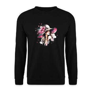 Femme de la mode avec chapeau fleuri - Sweat-shirt Unisexe - noir - Devant - Alina (178cm) & Michal (187cm)