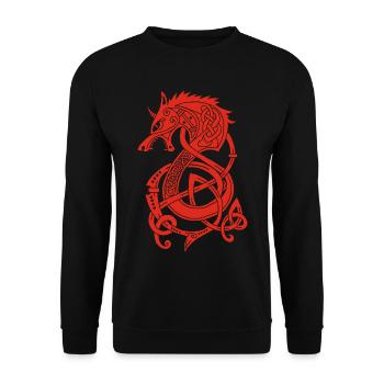 Wikinger-Wolfsdrache (Rot) - Unisex Pullover - Schwarz - Vorne - Alina (178cm) & Michal (187cm)
