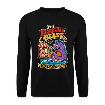 Boardwalk Beast – Funny French Fries Monster - Unisex Sweatshirt - black - Front - Alina (178cm) & Michal (187cm)