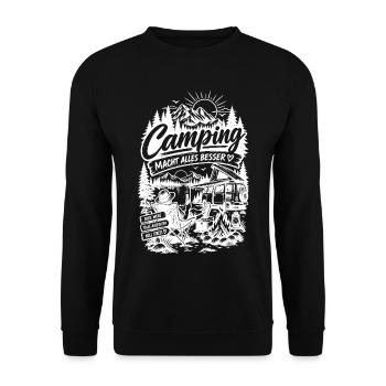 Camping Naturabenteuer im Wald - Unisex Pullover - Schwarz - Vorne - Alina (178cm) & Michal (187cm)