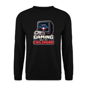 Gaming war meine Kindheit - Unisex Pullover - Schwarz - Vorne - Alina (178cm) & Michal (187cm)
