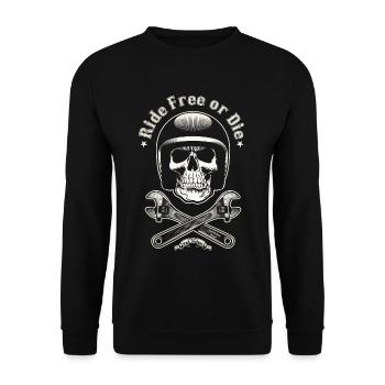 Ride Free or Die – Biker Vintage - Unisex Pullover - Schwarz - Vorne - Alina (178cm) & Michal (187cm)