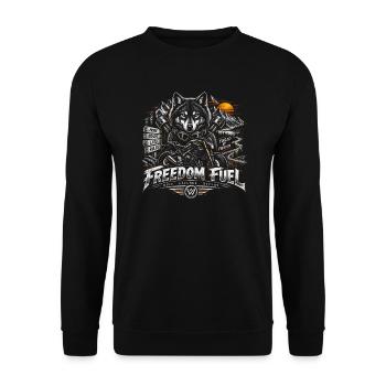 Freedom Fuel – Wolf Motorradabenteuer - Unisex Pullover - Schwarz - Vorne - Alina (178cm) & Michal (187cm)